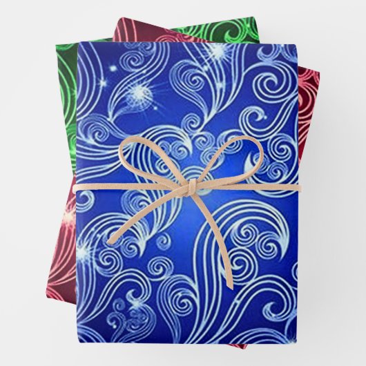 Blue Red & Green Celestial Swirls Pattern Inpakpapier Vel (In situ)