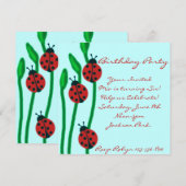 Blue Red & Green ladybug Birthday Uitnodiging (Voorkant / Achterkant)