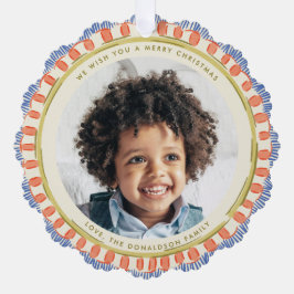 Blue Red Green Watercolor Happy Fringe Circle Ornament Kaart