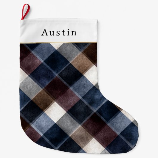 Blue Red Grey White Squares Grote Kerstsok (Voorkant)