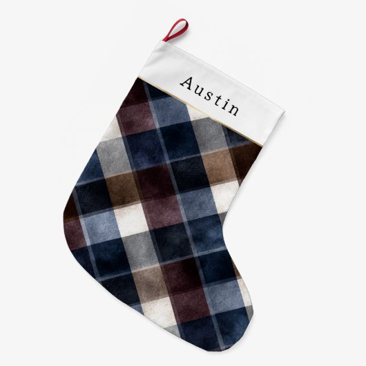 Blue Red Grey White Squares   Grote Kerstsok (Voorkant (Hangend))