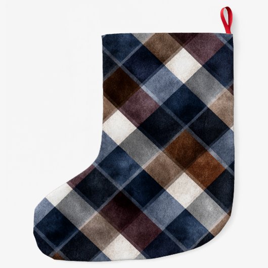 Blue Red Grey White Squares Grote Kerstsok (Achterkant)