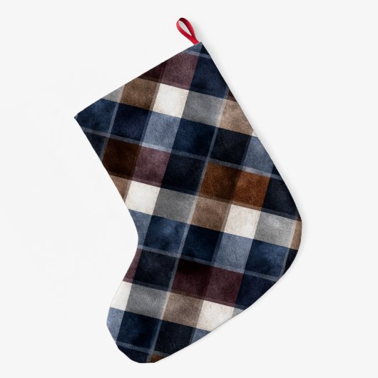 Blue Red Grey White Squares   Grote Kerstsok (Achterkant (Hangend))