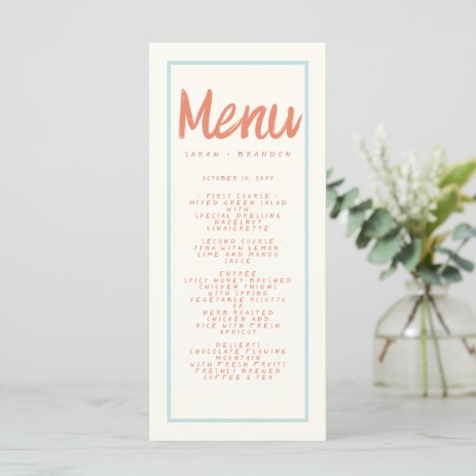 Blue Red Handwriting Typography Retro Wedding Menu (Staand voorkant)