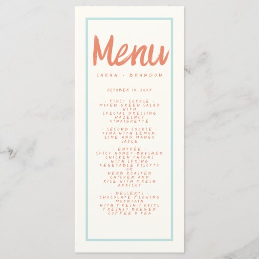 Blue Red Handwriting Typography Retro Wedding Menu (Voorkant)