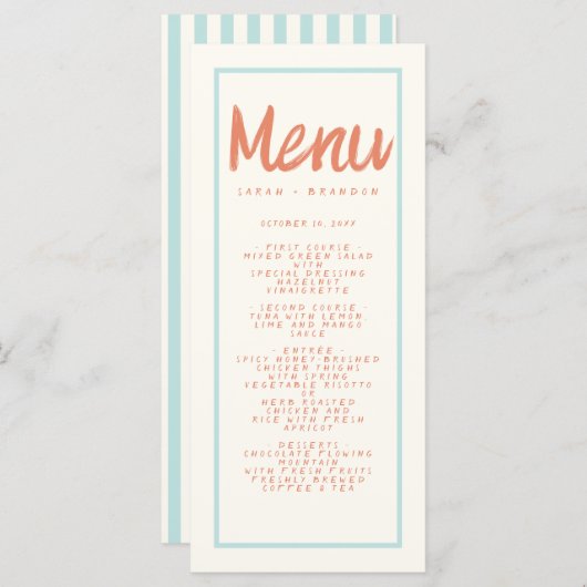 Blue Red Handwriting Typography Retro Wedding Menu (Voorkant / Achterkant)