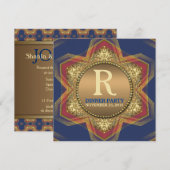 Blue Red Hexagon Star Gold Dinner Party Uitnodigin Kaart (Voorkant / Achterkant)