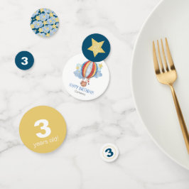 Blue Red Hot Air ballon Stars Kinder Happy Birthda Confetti