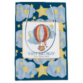 Blue Red Hot Air ballon Stars Kinder Happy Birthda Medium Cadeauzakje (Voorkant)