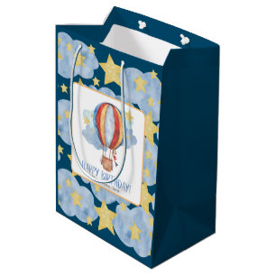 Blue Red Hot Air ballon Stars Kinder Happy Birthda Medium Cadeauzakje