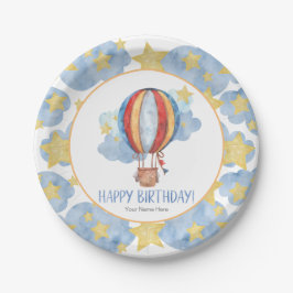 Blue Red Hot Air ballon Stars Kinder Happy Birthda Papieren Bordje