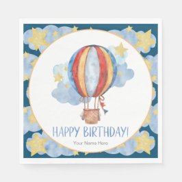 Blue Red Hot Air ballon Stars Kinder Happy Birthda Servet