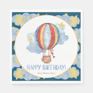 Blue Red Hot Air ballon Stars Kinder Happy Birthda Servet