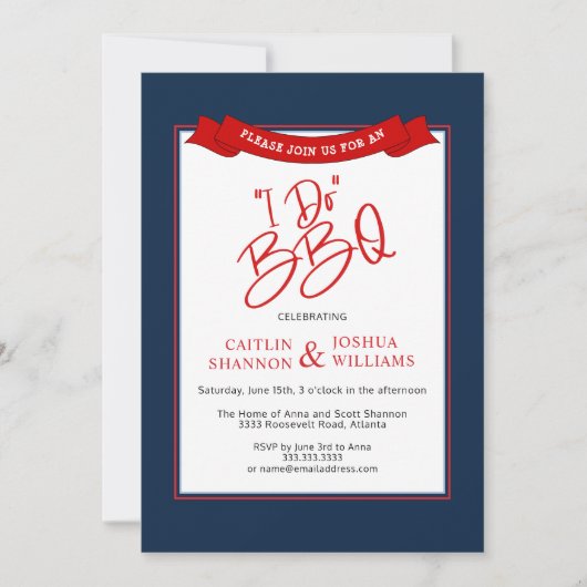 Blue Red I Do BBQ Bridal Shower Invitation Kaart (Voorkant)
