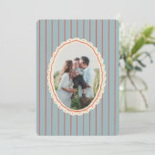 Blue & Red Illustrated Bow Striped 3-Photo Family Feestdagenkaart (Staand voorkant)
