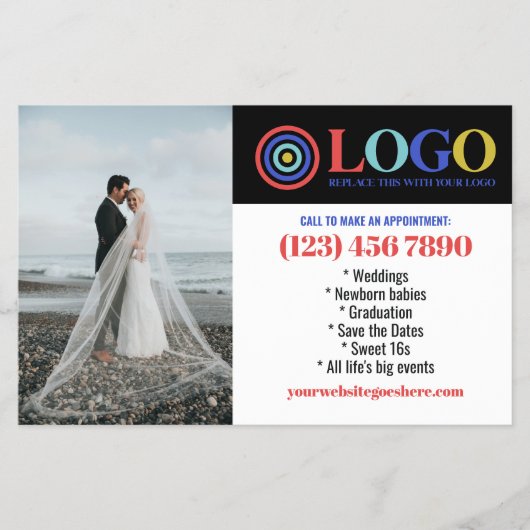 Blue Red Logo Photos Promo Small Business Flyer (Voorkant)