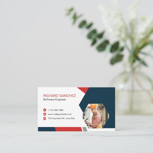 Blue Red Modern Custom   Visitekaartje (Staand voorkant)