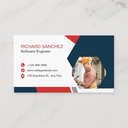 Blue Red Modern Custom   Visitekaartje (Voorkant)