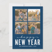 Blue Red Modern Happy Nieuwjaarsfoto Collage Feestdagenkaart (Voorkant)