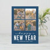 Blue Red Modern Happy Nieuwjaarsfoto Collage Feestdagenkaart (Staand voorkant)