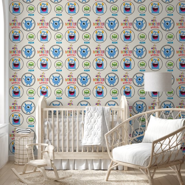 Blue Red Monster Kids' Rooms Child Name Behang (Kinderen)