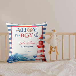 Blue Red Nautical Ahoy Boy Lighthouse Baby shower Kussen