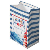 Blue Red Nautical Ahoy Boy Lighthouse Baby Shower Medium Cadeauzakje (Voorkant Gekanteld)