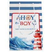 Blue Red Nautical Ahoy Boy Lighthouse Baby Shower Medium Cadeauzakje (Achterkant)