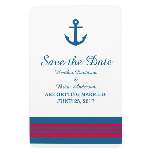Blue Red Nautical Anchor Save the Date Magnet Magneet (Verticaal)