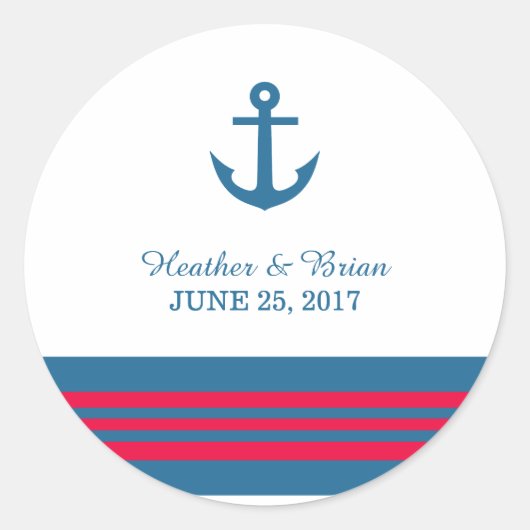 Blue Red Nautical Anchor Wedding Stickers (Voorkant)
