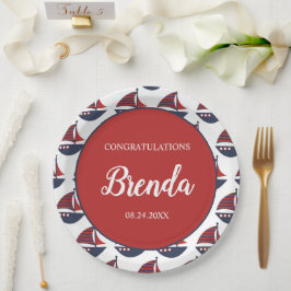 Blue & Red Nautical Baby Shower Papieren Bordje