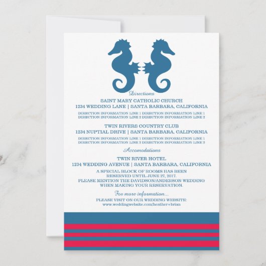 Blue Red Nautical Seahorse Information Kaart (Voorkant)