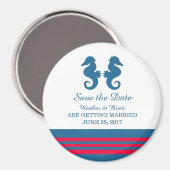 Blue Red Nautical Seahorse Save the Date Magnet (Voorkant / Achterkant)