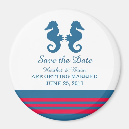 Blue Red Nautical Seahorse Save the Date Magnet (Voorkant)