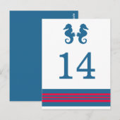 Blue Red Nautical Seahorse Table Briefkaart (Voorkant / Achterkant)