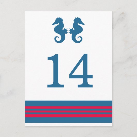 Blue Red Nautical Seahorse Table Briefkaart (Voorkant)