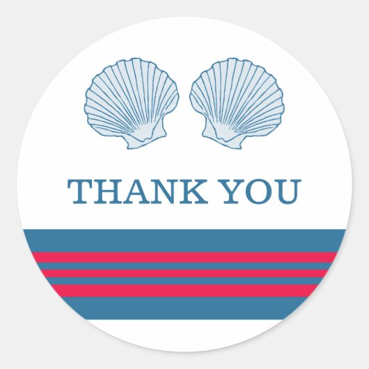 Blue Red Nautical Seashells Dank je Stickers (Voorkant)