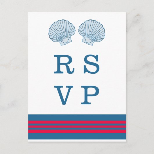 Blue Red Nautical Seashells RSVP Briefkaart (Voorkant)