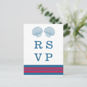 Blue Red Nautical Seashells RSVP Briefkaart (Staand voorkant)