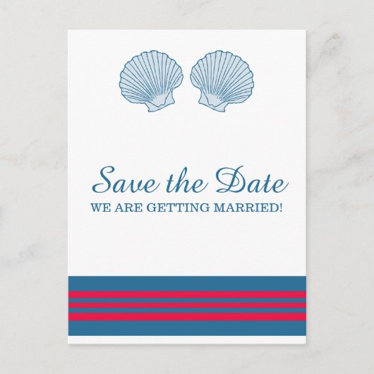 Blue Red Nautical Seashells Save the Date Aankondigingskaart (Voorkant)