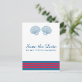 Blue Red Nautical Seashells Save the Date Aankondigingskaart (Staand voorkant)