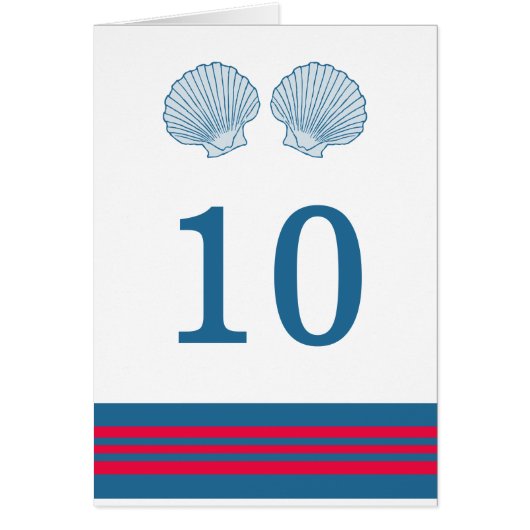 Blue Red Nautical Seashells Table Number Kaart (Voorkant)