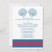 Blue Red Nautical Seashells Wedding Invite Kaart (Voorkant)