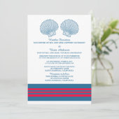 Blue Red Nautical Seashells Wedding Invite Kaart (Staand voorkant)