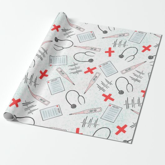 Blue Red Nurse Symbols Gift Cadeaupapier (Uitgerold)