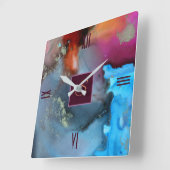 Blue Red Oranje Abstract Waves Monogram Vierkante Klok (Hoek)