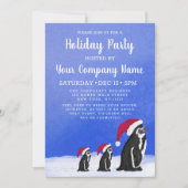 Blue Red Penguin Santa Family Corporate Holiday Kaart (Voorkant)