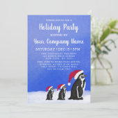 Blue Red Penguin Santa Family Corporate Holiday Kaart (Staand voorkant)