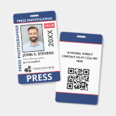 Blue Red Photo & Logo Press ID QR Code Badge (Voor- en achterkant)