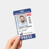 Blue Red Photo & Logo Press ID QR Code Badge (Handheld)